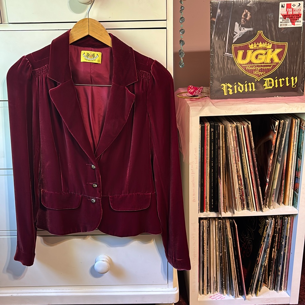 Vintage Juicy Couture Love P&G Velvet Blazer Y2k Silk Crystal Sparkle 4 Velour